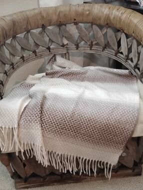 Vince Camuto Cream and Brown Woven Throw Blanket/Scarf. Home